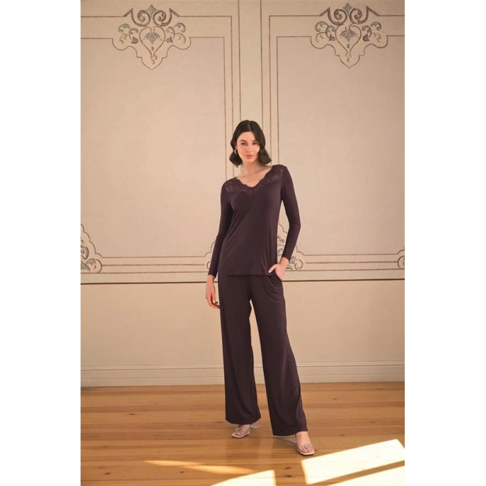 Amora Secret  Uzun Kollu Ve Dantelli Pijama Takımı