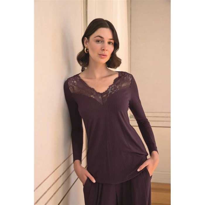 Amora Secret  Uzun Kollu Ve Dantelli Pijama Takımı
