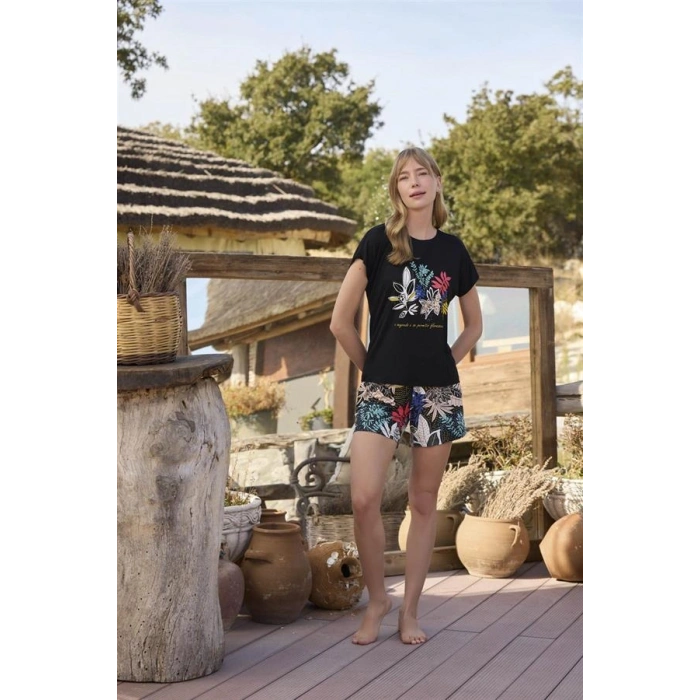 Amora Secret  Yaprak Desenli Ve Baskılı o Segredo E Se Permitir Florescer Şort Takımı Kadın İç Giyim Rahat Kullanım