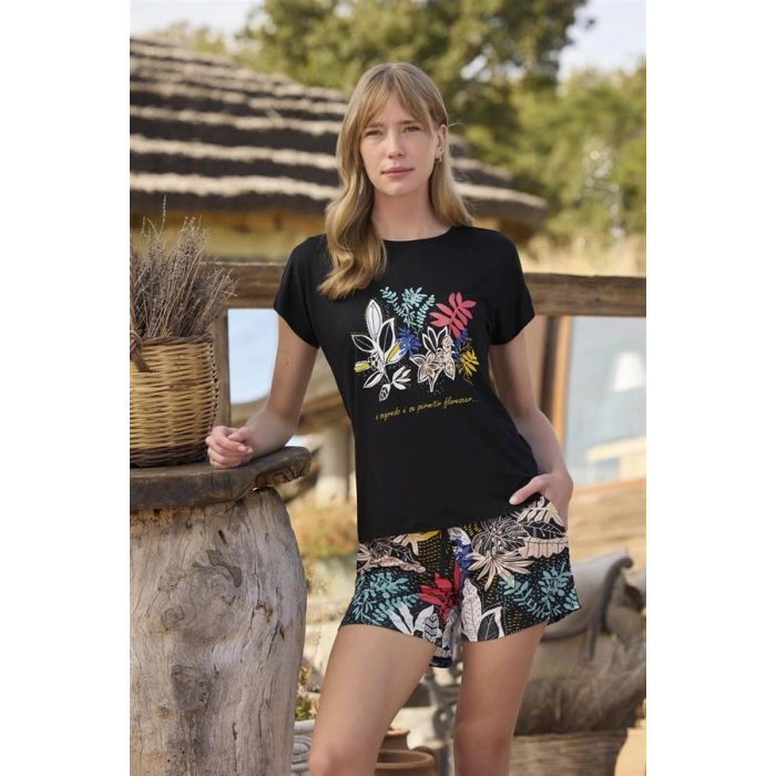 Amora Secret  Yaprak Desenli Ve Baskılı o Segredo E Se Permitir Florescer Şort Takımı Kadın İç Giyim Rahat Kullanım