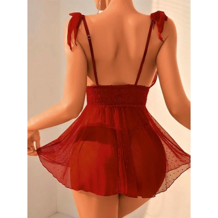 AMORA SECRET ARIAS BORDO DANTEL IŞLEMELI PUANTIYELI TÜL FANTEZI GECELIK