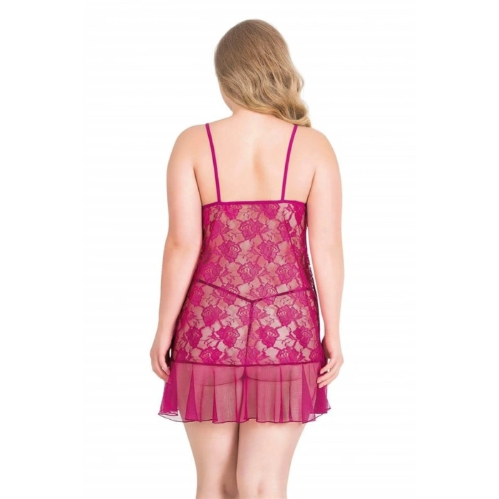 AMORA SECRET BÜYÜK BEDEN VIŞNE KISA TÜL GECELIK