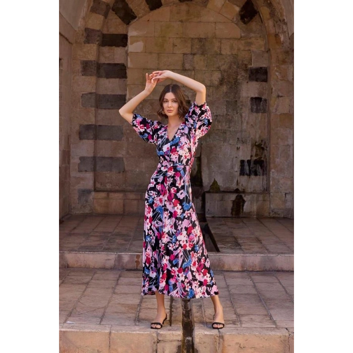 AMORA SECRET ÇIÇEK DESENLI VISKON ELBISE