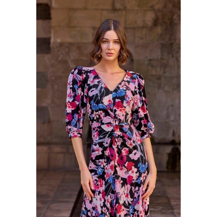 AMORA SECRET ÇIÇEK DESENLI VISKON ELBISE