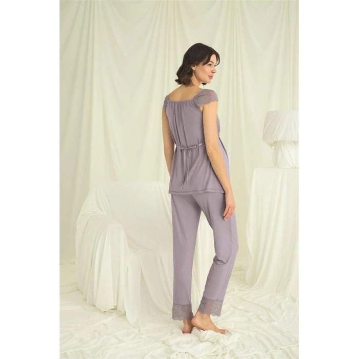 AMORA SECRET DANTELLI ÖNÜ DÜĞMELI HAMILE LOHUSA 3LÜ PIJAMA TAKIMI