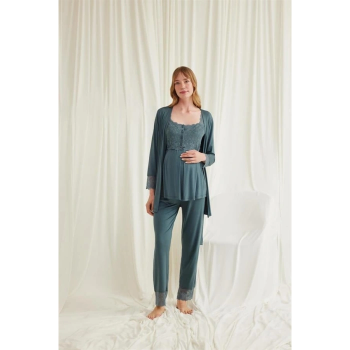 AMORA SECRET DANTELLI ÖNÜ DÜĞMELI HAMILE LOHUSA 3LÜ VISKON PIJAMA TAKIMI