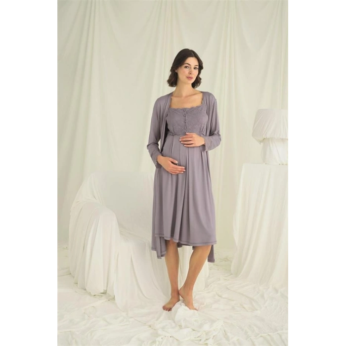 AMORA SECRET DANTELLI ÖNÜ DÜĞMELI HAMILE LOHUSA SABAHLIK TAKIMI