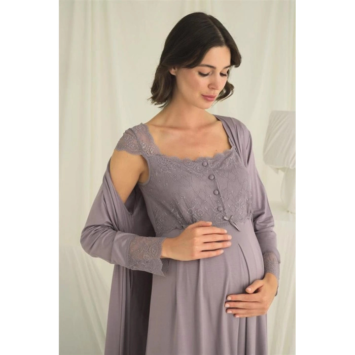 AMORA SECRET DANTELLI ÖNÜ DÜĞMELI HAMILE LOHUSA SABAHLIK TAKIMI