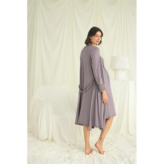 AMORA SECRET DANTELLI ÖNÜ DÜĞMELI HAMILE LOHUSA SABAHLIK TAKIMI