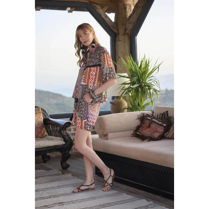 AMORA SECRET ETNIK DESENLI ÖNÜ DÜĞMELI ALT ÜST TAKIM