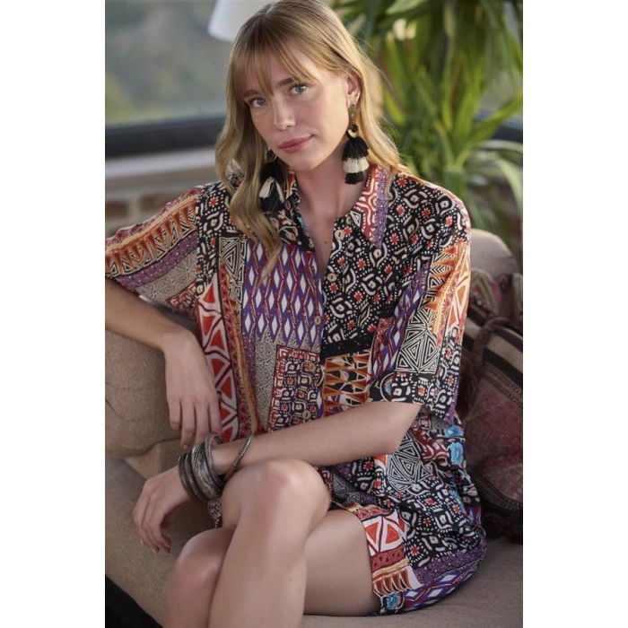 AMORA SECRET ETNIK DESENLI ÖNÜ DÜĞMELI ALT ÜST TAKIM