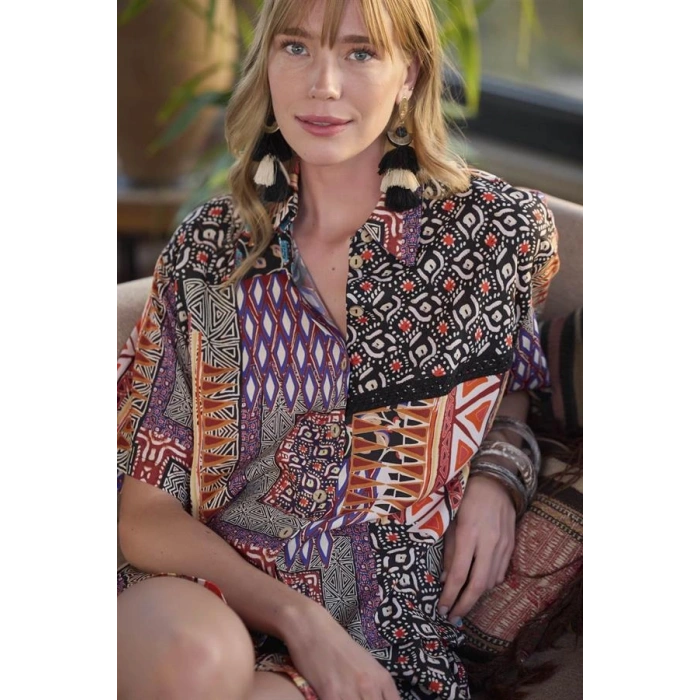 AMORA SECRET ETNIK DESENLI ÖNÜ DÜĞMELI ALT ÜST TAKIM