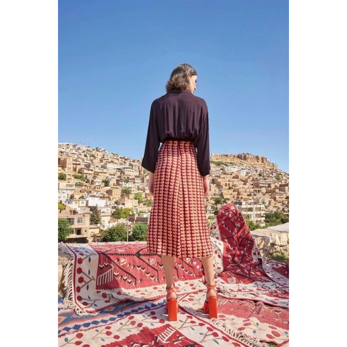 AMORA SECRET ETNIK DESENLI SATEN ETEK TAKIMI