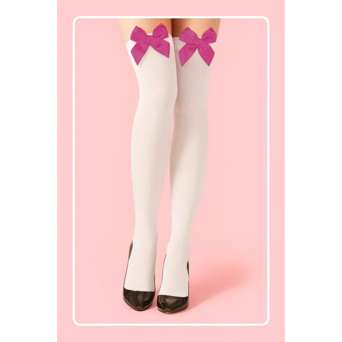 FUŞYA FIYONKLU BEYAZ JARTIYER ÇORABI