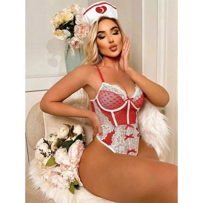 AMORA SECRET KIRMIZI FANTEZI BODY HEMŞIRE KOSTÜMÜ