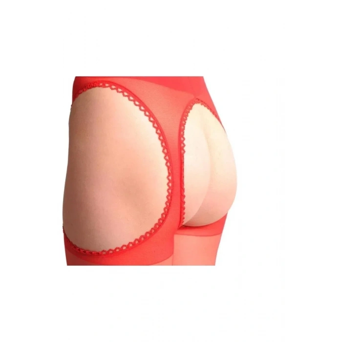 KIRMIZI KENARLARI DANTELLI ÖZEL BÖLGESI AÇIK KÜLOTLU ÇORAP