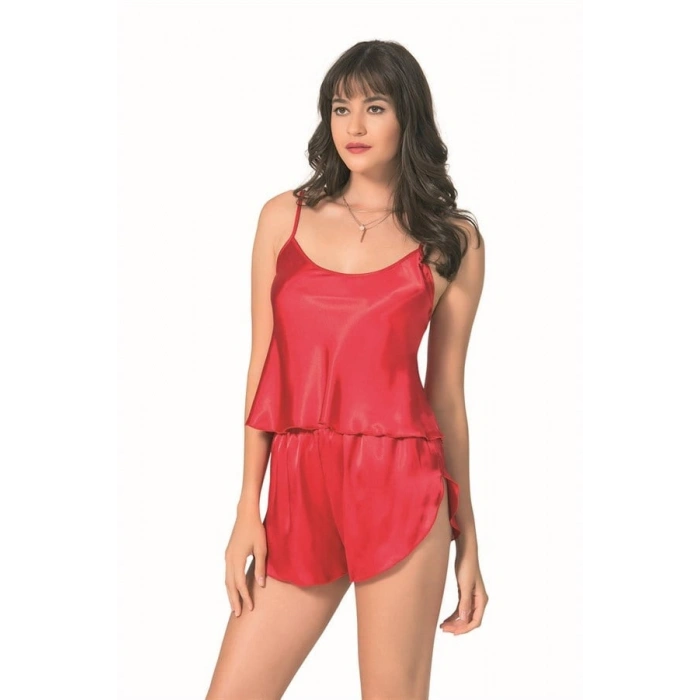 AMORA SECRET KIRMIZI SATEN BABYDOLL ŞORT TAKIMI