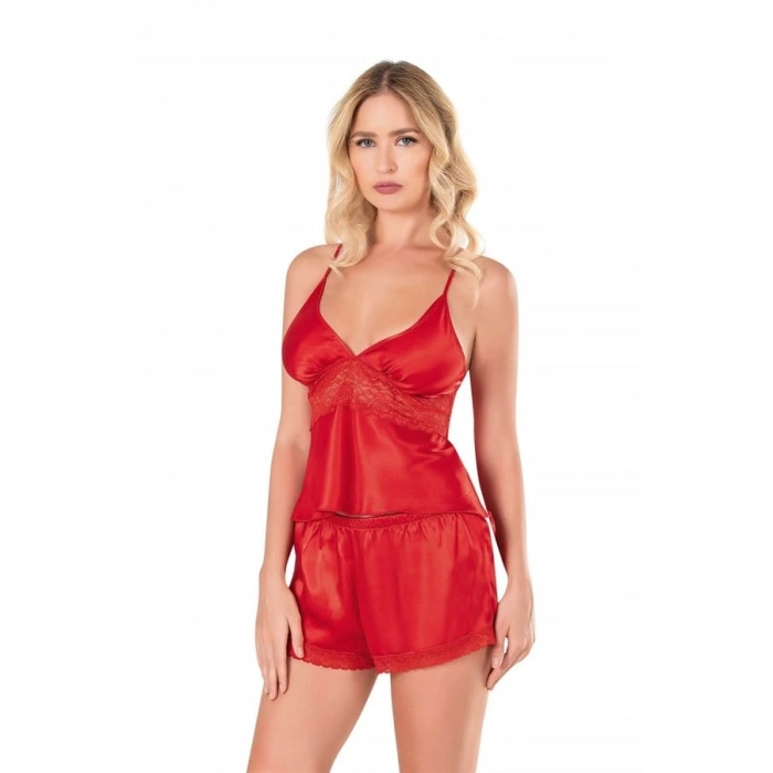AMORA SECRET KIRMIZI SATEN BABYDOLL ŞORT TAKIMI