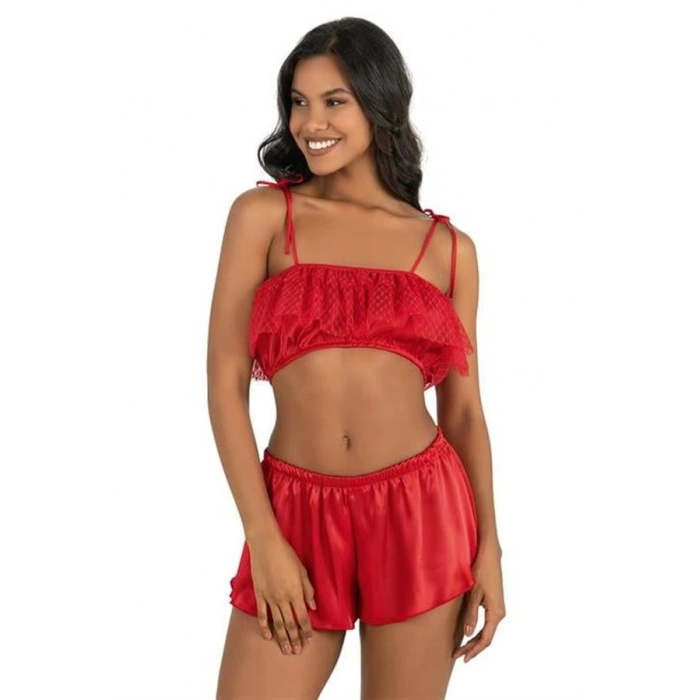 AMORA SECRET KIRMIZI SATEN ŞORT TAKIMI