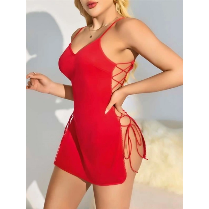 AMORA SECRET KIRMIZI YANLARI IP DETAYLI FANTEZI GECELIK