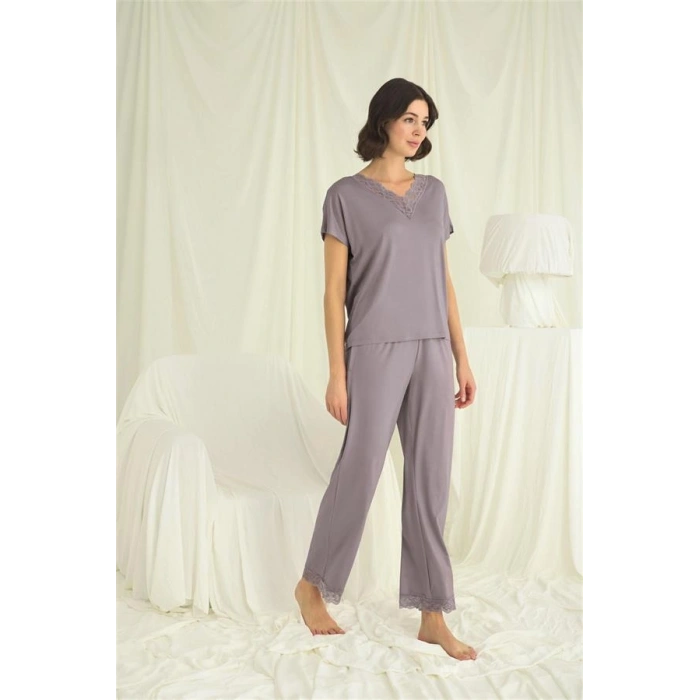 AMORA SECRET KISA KOLLU V YAKALI DANTELLI PIJAMA TAKIMI
