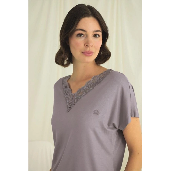 AMORA SECRET KISA KOLLU V YAKALI DANTELLI PIJAMA TAKIMI