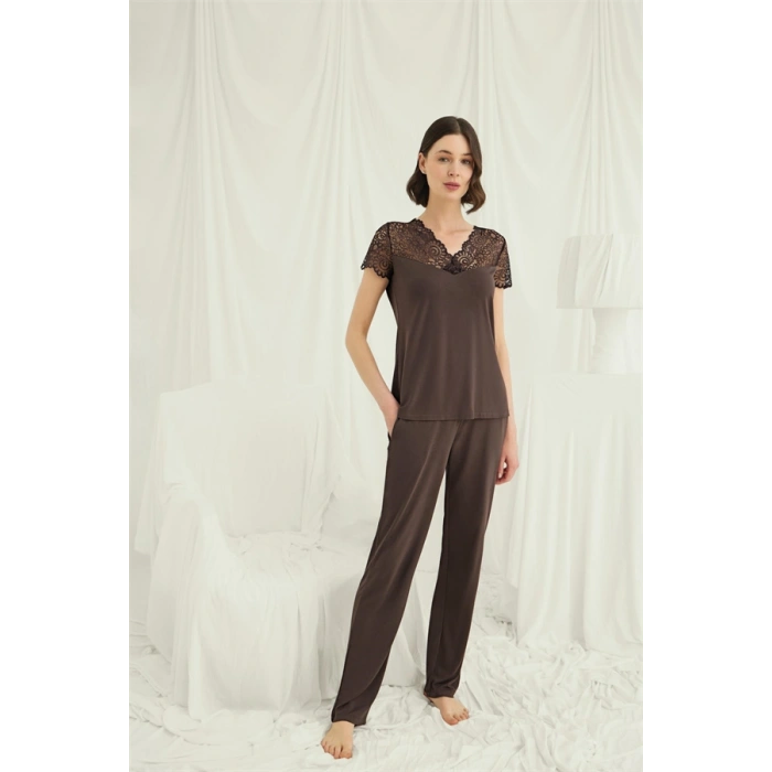 AMORA SECRET KISA KOLLU VE DANTELLI V YAKA PIJAMA TAKIMI