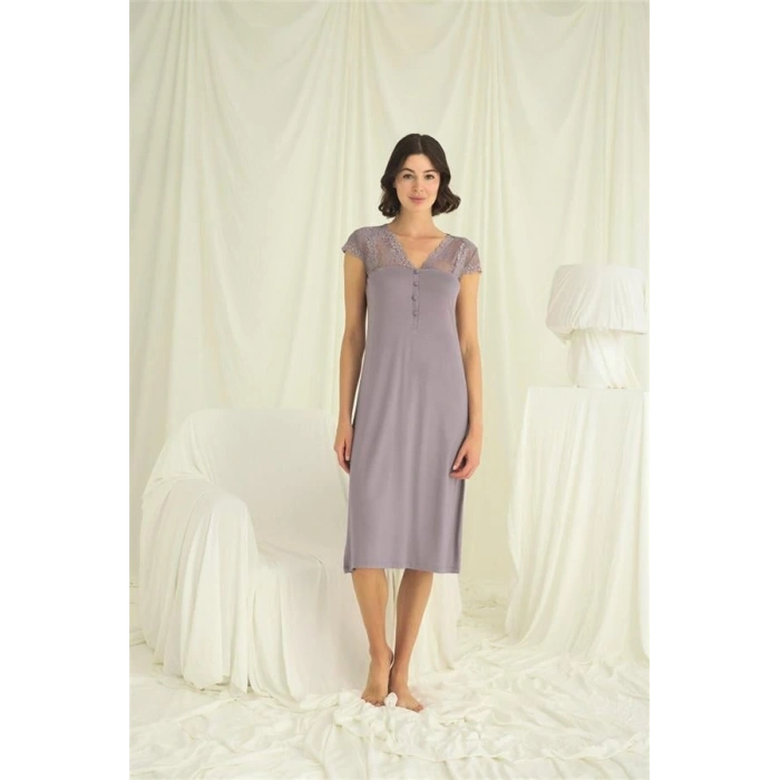 AMORA SECRET KOLU OMZU VE YAKASI DANTELLI ÖNÜ DÜĞMELI GECELIK