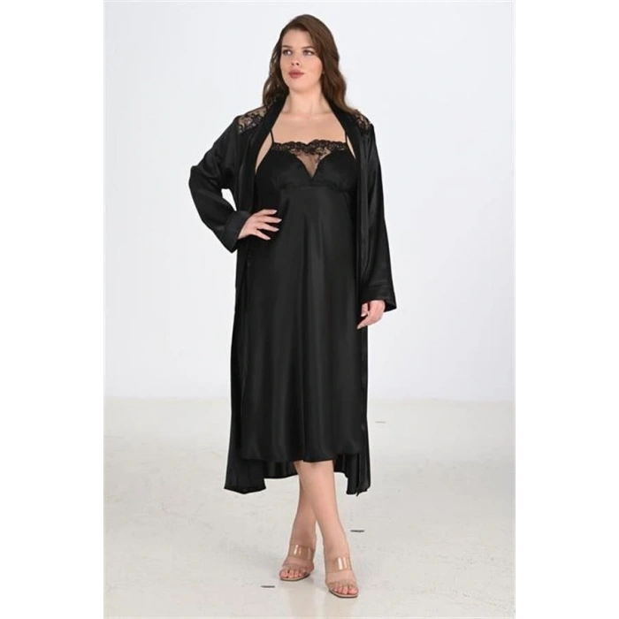 ÖZEL TASARIM  2Lİ SİYAH SABAHLIK TAKIMI BİGSİZE 6221