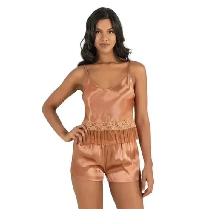 ÖZEL TASARIM  BAKIR SATEN ŞORT TAKIMI 9209