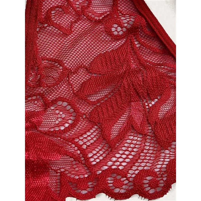 ÖZEL TASARIM  BORDO DANTEL İŞLEMELİ GÖĞÜS DEKOLTELİ FANTEZİ JARTİYER TAKIMI