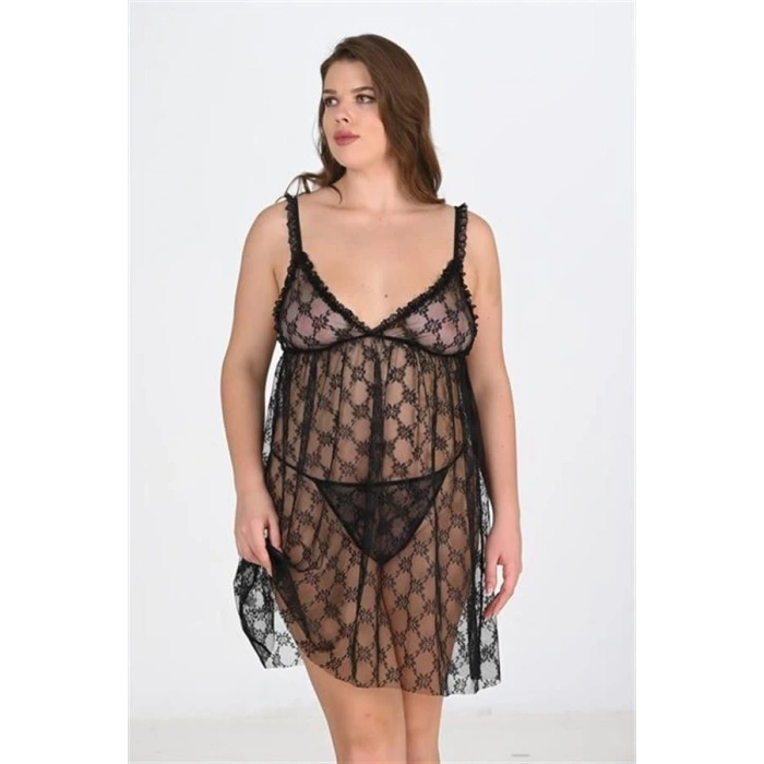 ÖZEL TASARIM  BÜYÜK BEDEN SİYAH GECELİK 3041