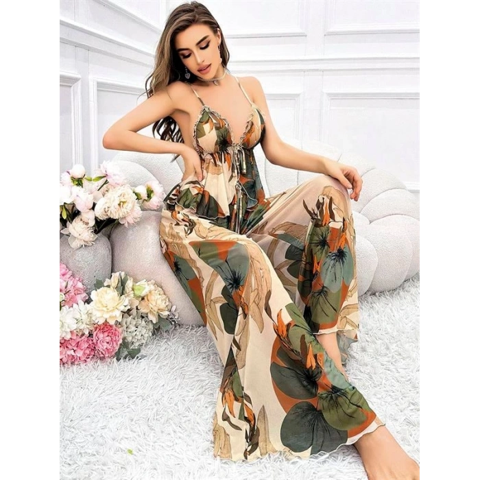 AMORA SECRET ÖZEL TASARIM ÇIÇEK DESENLI SALAŞ ŞIK DEKOLTELI 2LI TAKIM