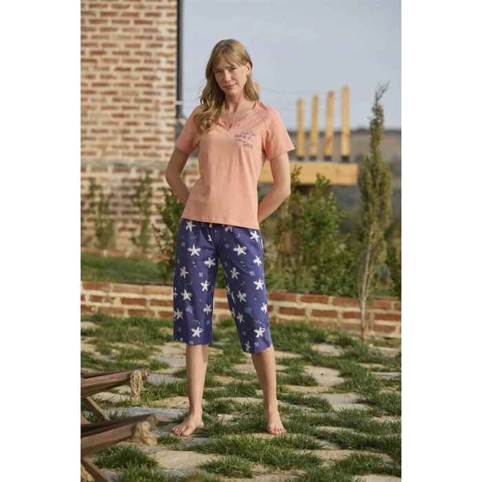 ÖZEL TASARIM DENİZ YILDIZI DESENLİ VE BASKILI ÖNÜ DÜĞMELİ LİSTEN THE SONG OF THE SEA KAPRİ TAKIMI