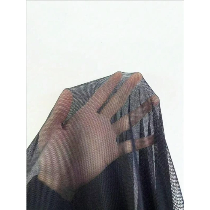 ÖZEL TASARIM FIRFIRLI DANTEL İŞLEMELİ TÜL FANTEZİ SİYAH GECELİK