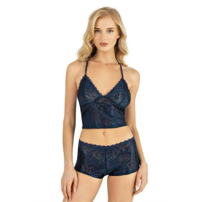 ÖZEL TASARIM  LACİVERT SATEN ŞORT TAKIMI 9222