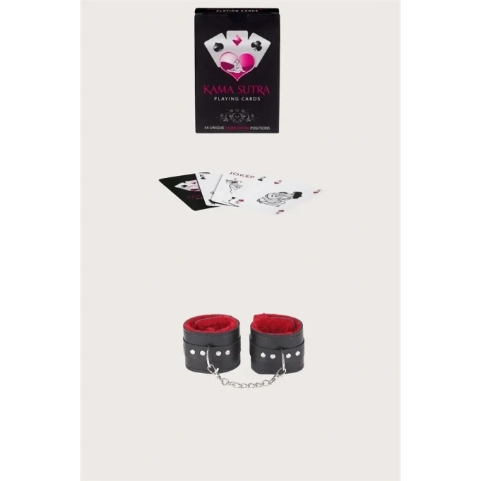 ÖZEL TASARIM  SEXY GÖRSELLI OYUN KARTI KAMA SUTRA SIYAH KIRMIZI KELEPÇE SET