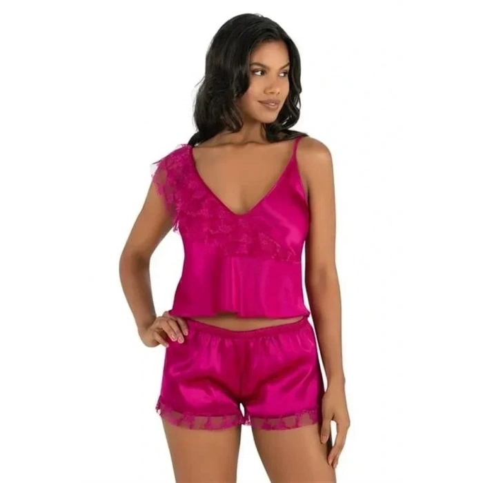 ÖZEL TASARIM  VİŞNE SATEN ŞORT TAKIMI 9205