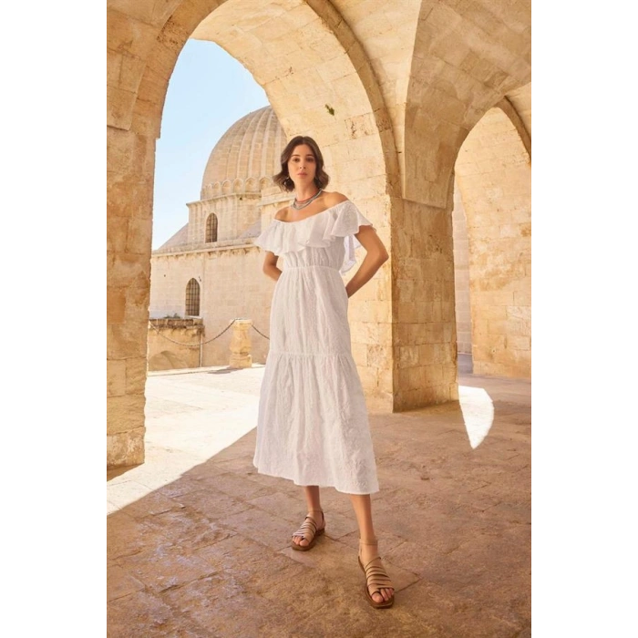 AMORA SECRET PAMUKLU KAYIK YAKALI ELBISE