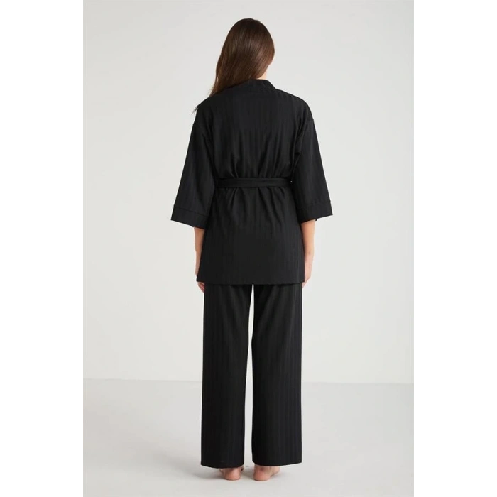 Penye Mood 3lü Kısa Kol Sabahlık Pijama Takımı