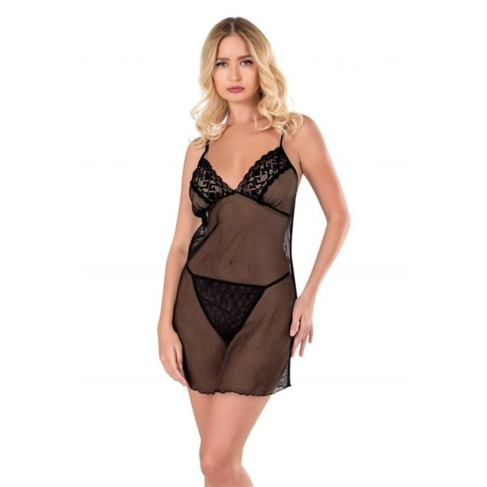 AMORA SECRET SIYAH KISA FILE-TÜL GECELIK