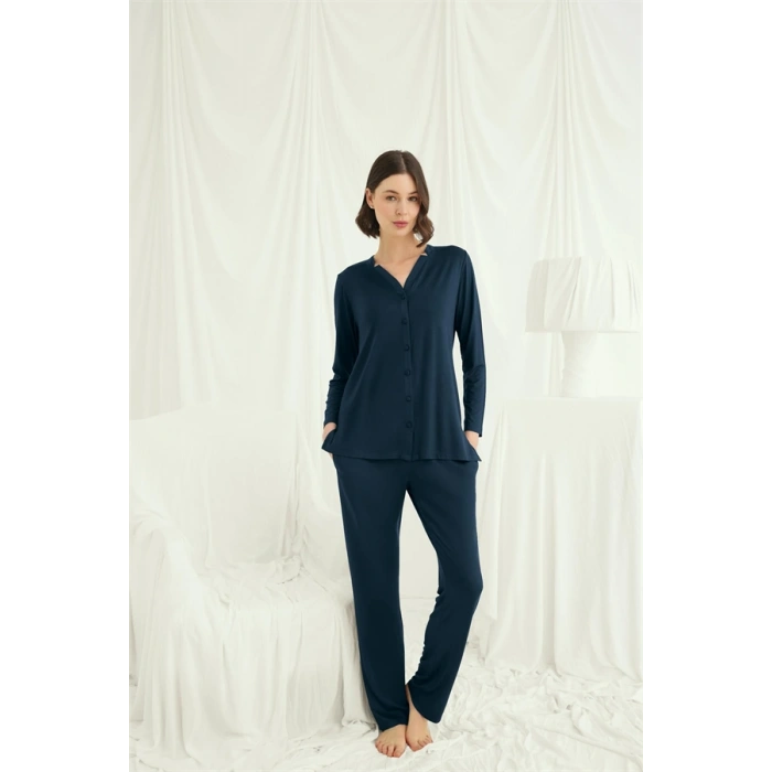AMORA SECRET UZUN KOLLU BOYDAN DÜĞMELI V YAKA PIJAMA TAKIMI