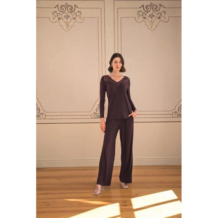 AMORA SECRET UZUN KOLLU VE DANTELLI PIJAMA TAKIMI