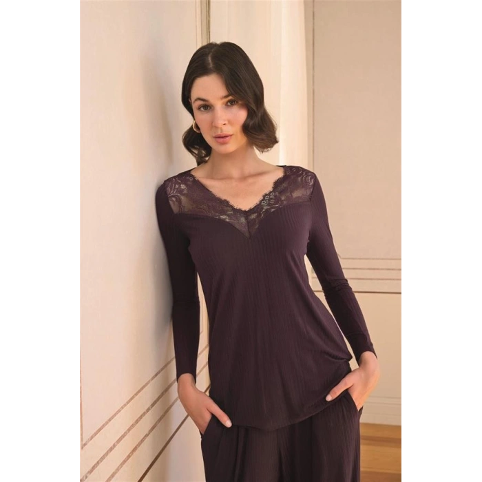 AMORA SECRET UZUN KOLLU VE DANTELLI PIJAMA TAKIMI