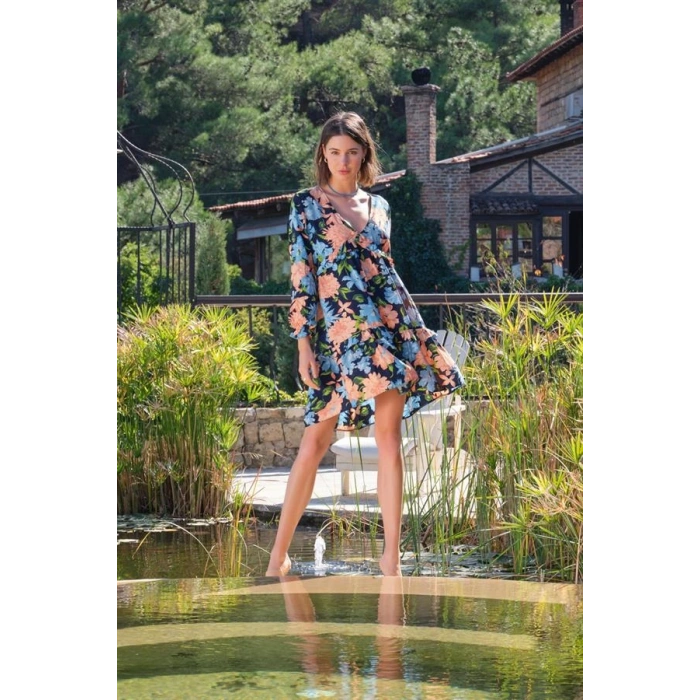 AMORA SECRET VISKON ÇIÇEK VE YAPRAK DESENLI UZUN KOLLU ELBISE