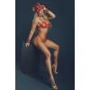 Amora Secret  Kırmızı Maske, Tasma Ve Kelepçe Harness Deri Set Kadın İç Giyim Özel Gün
