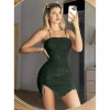 Amora Secret  Özel Tasarım Siyah Derin Yırtmaçlı Kenarları Büzgülü Fantezi Mini Club Elbisesi