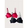Amora Secret  Siyah-kırmızı 2li Mikro Kumaş Push Up Dolgulu Balenli Günlük Destekli Sütyen Kadın İç