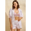 Amora Secret  Saten Bride Baskılı Dantelli Sabahlık Balensiz Desteksiz Dolgusuz Bralet Sütyen Ve Şort 3lü Takım