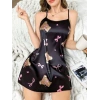 Amora Secret  Siyah İnce Askılı Ayıcık Desenli Saten Mini Gecelik